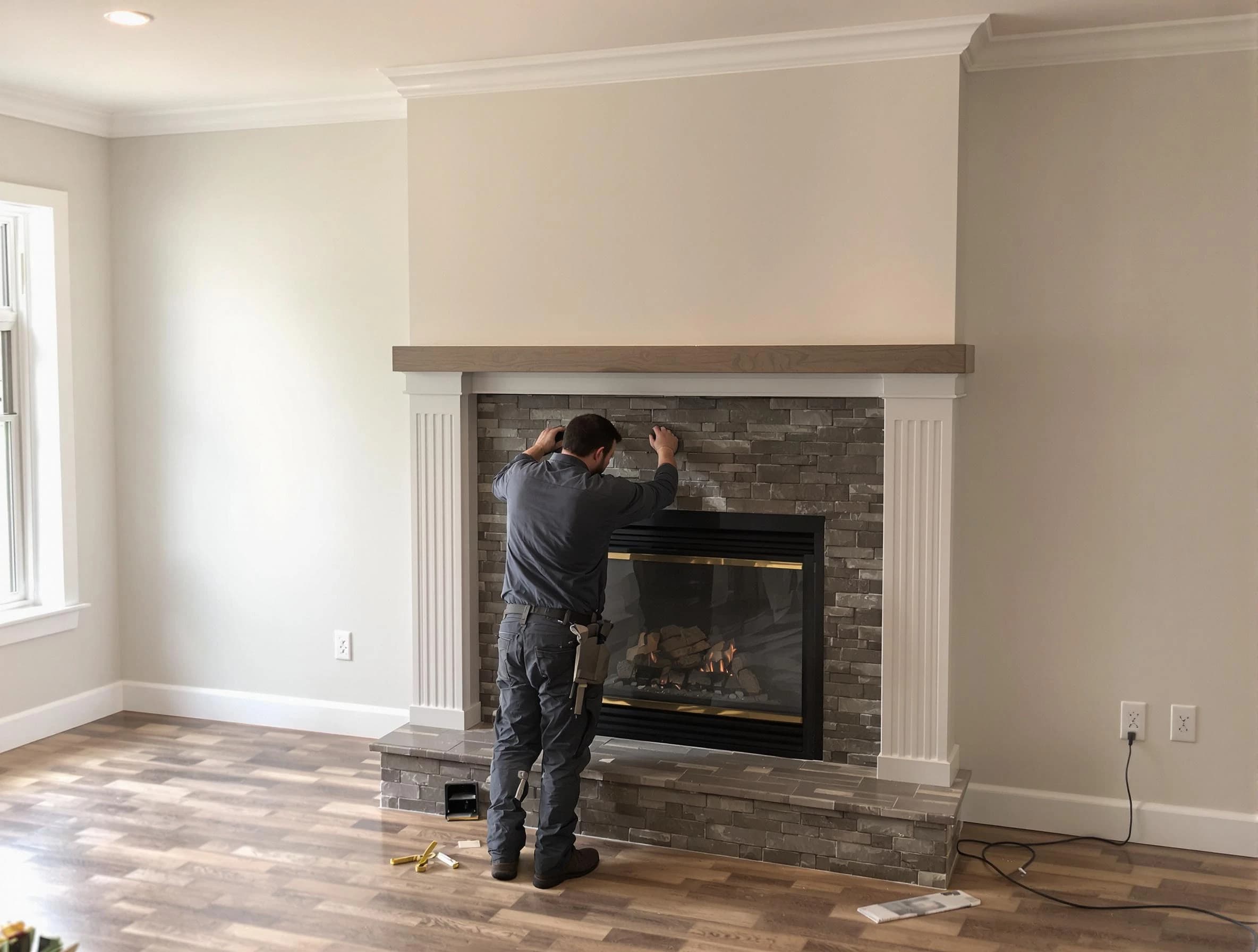 Taylorsville Chimney Sweep finishing a custom fireplace install in Taylorsville, UT