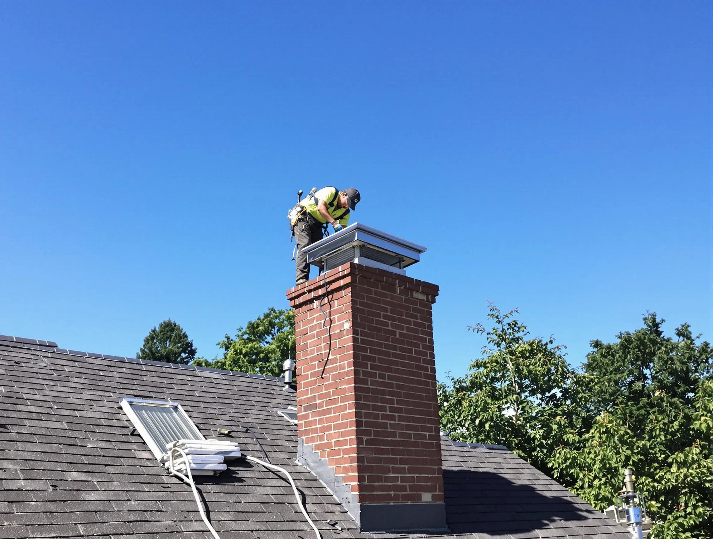 Taylorsville Chimney Sweep technician measuring a chimney cap in Taylorsville, UT