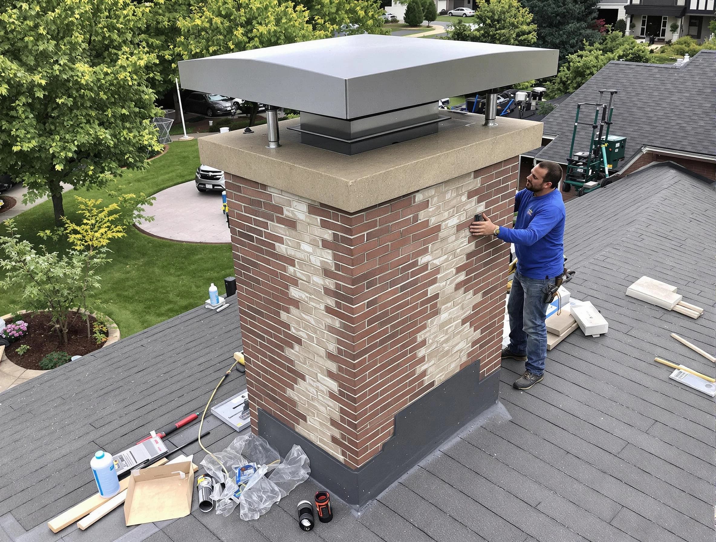 Taylorsville Chimney Sweep team working on a custom chimney remodel in Taylorsville, UT